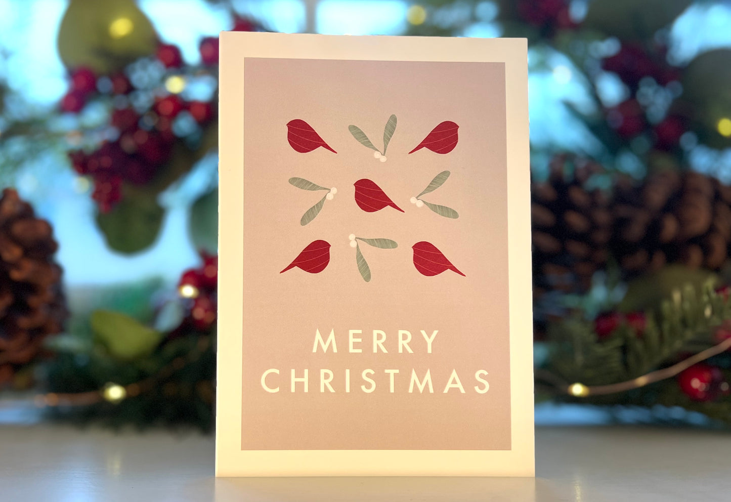 Robin and Mistletoe Pattern Christmas Card