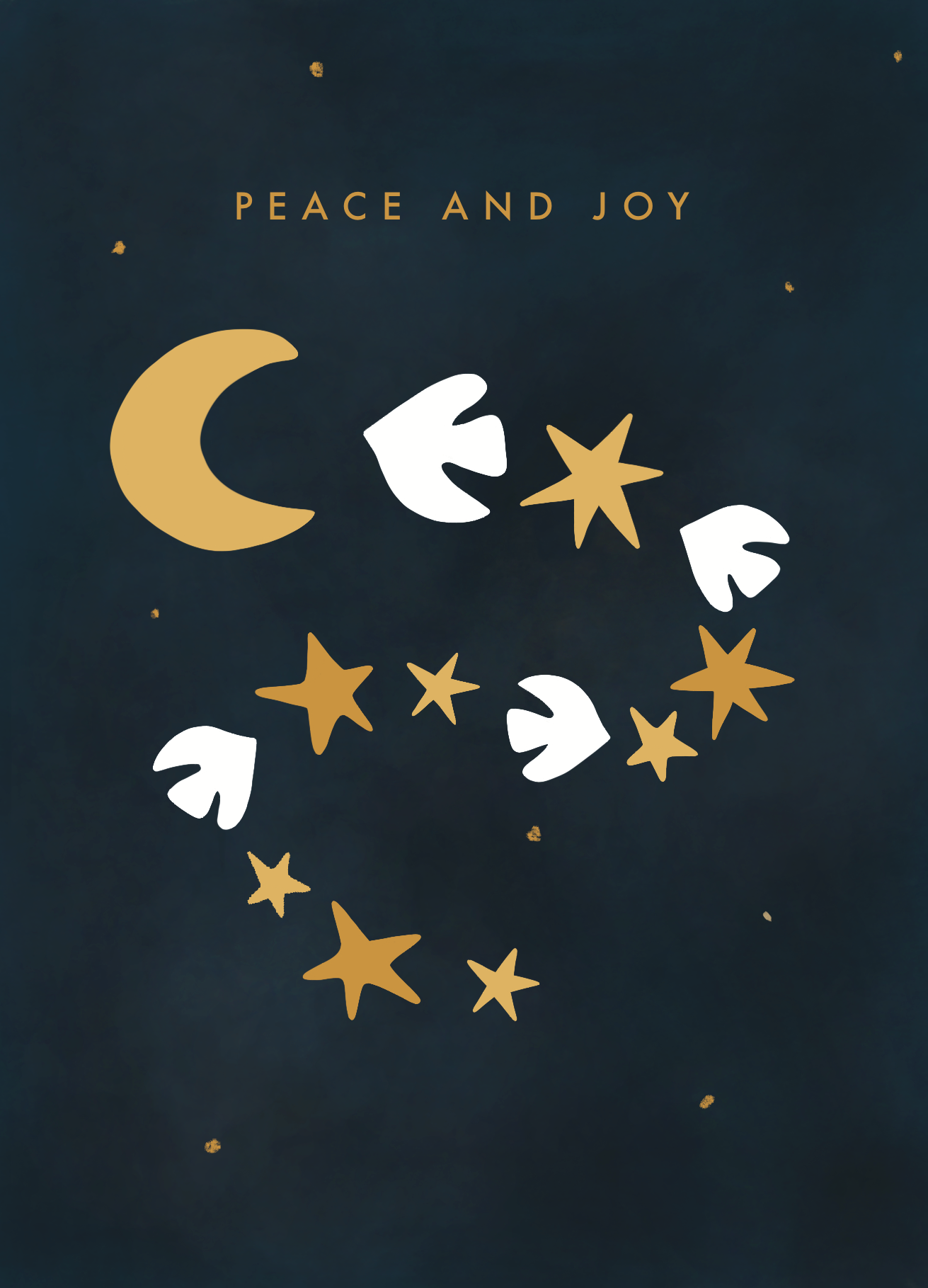 Moon, Stars and Birds Christmas Card
