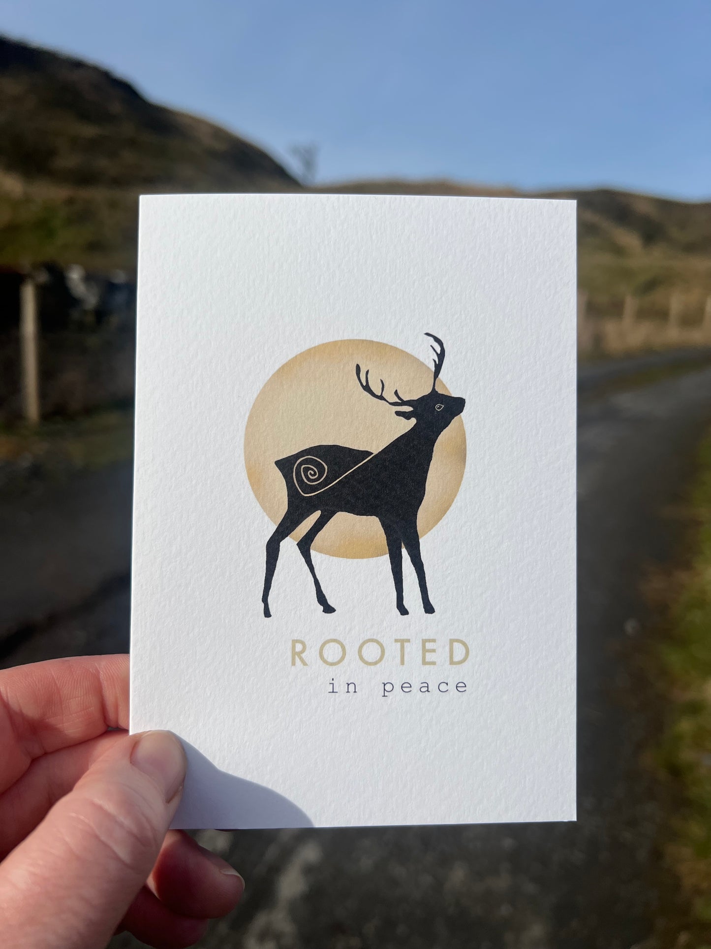 Stag with spiral 'Rooted in peace' - wise grounding calm greeting card| Vegan blank card
