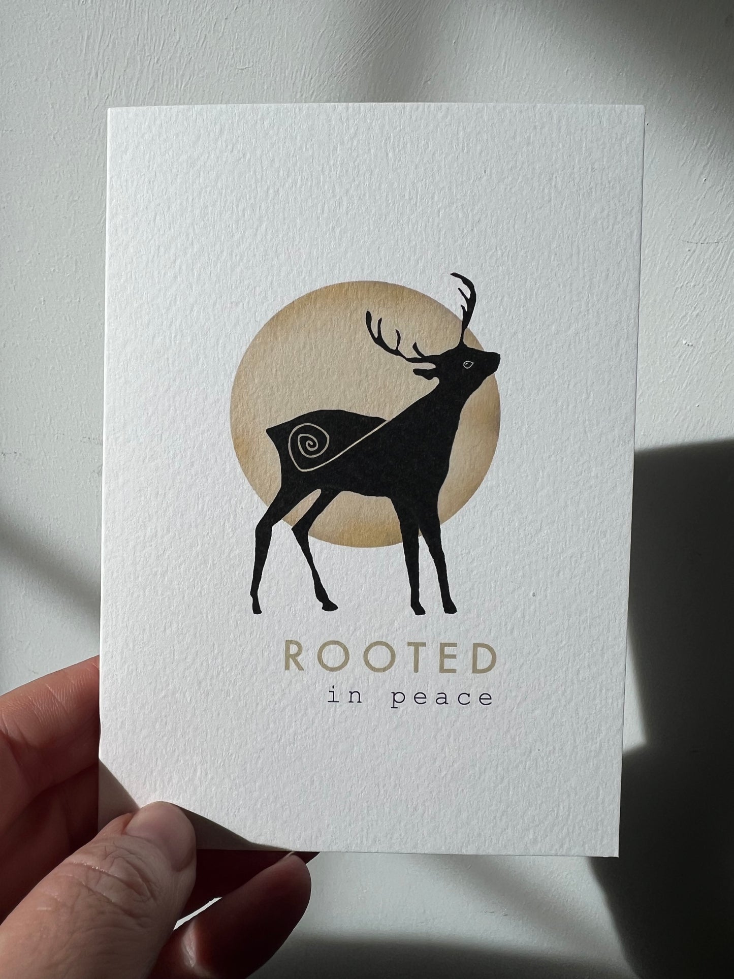 Stag with spiral 'Rooted in peace' - wise grounding calm greeting card| Vegan blank card