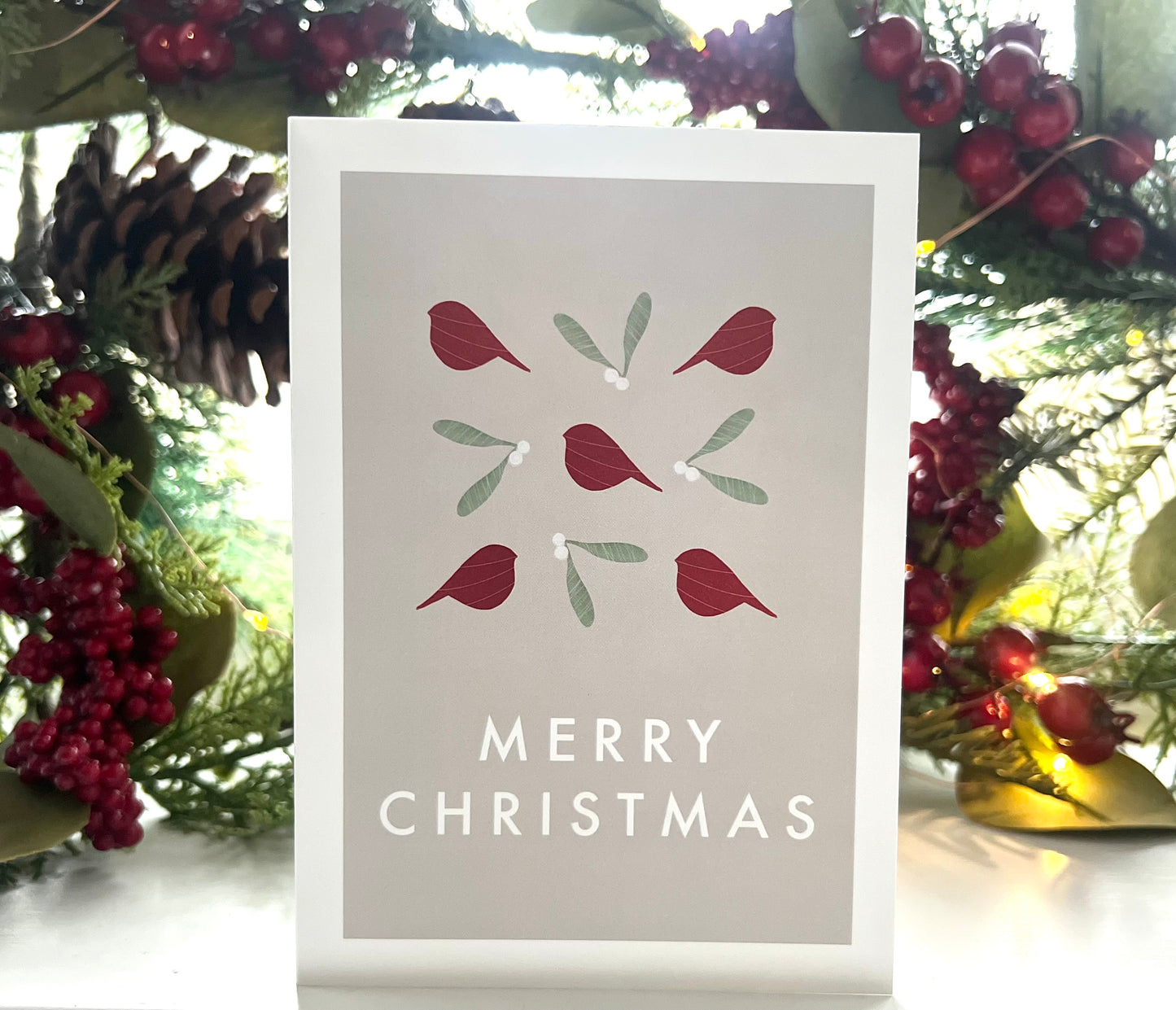 Robin and Mistletoe Pattern Christmas Card