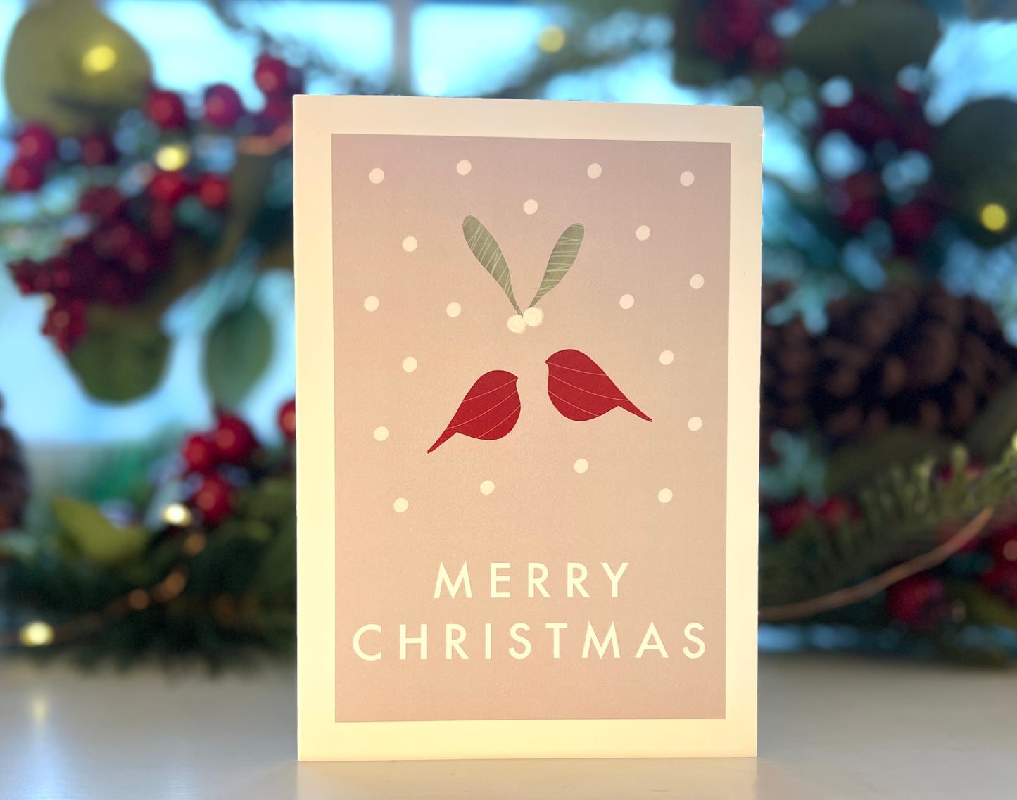 Robin and Mistletoe Couple Christmas Card