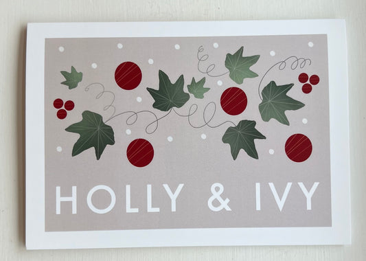 Holly and Ivy Christmas card with snow