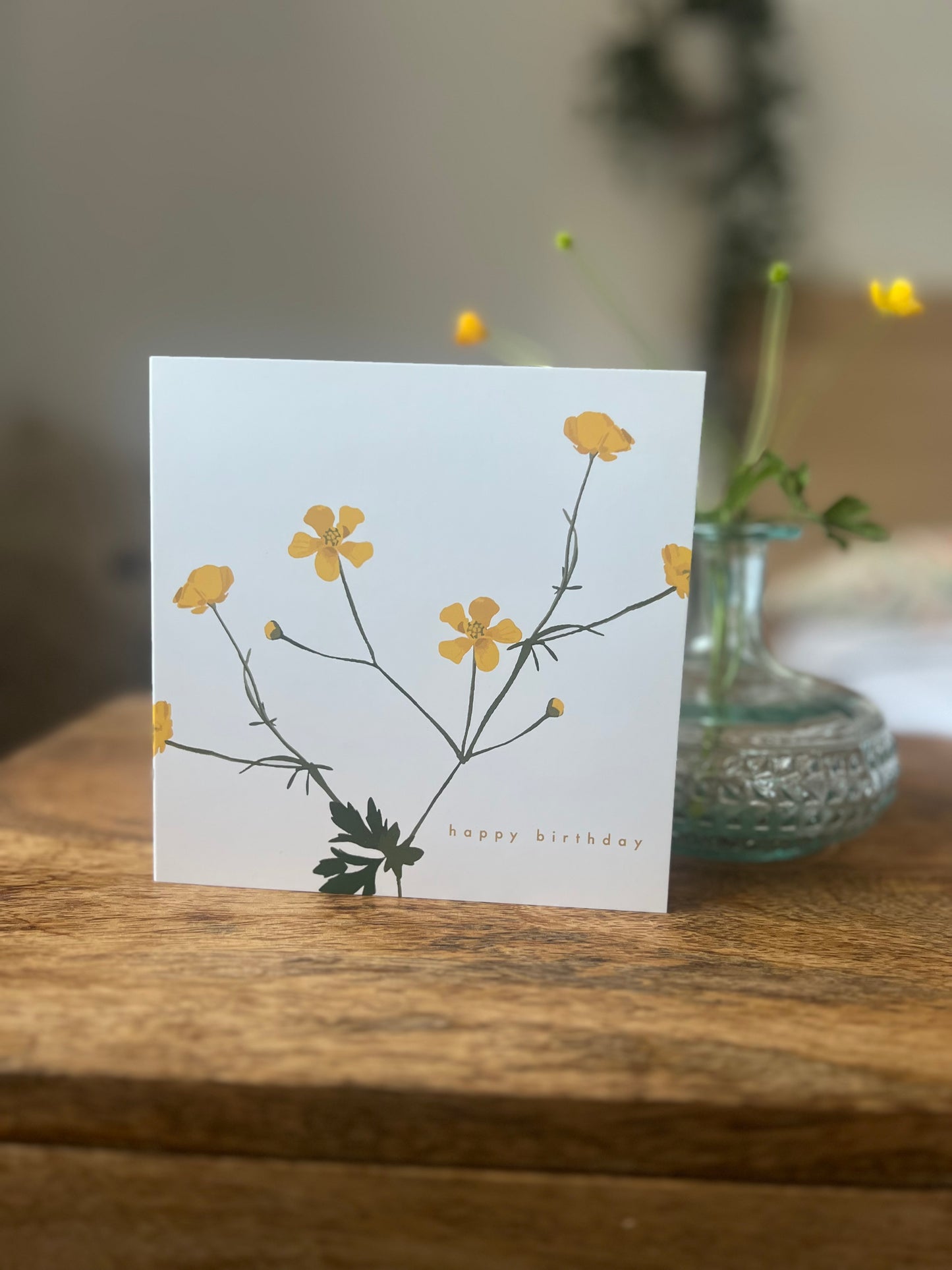Elegant Happy Birthday card with organic botanical Buttercup design
