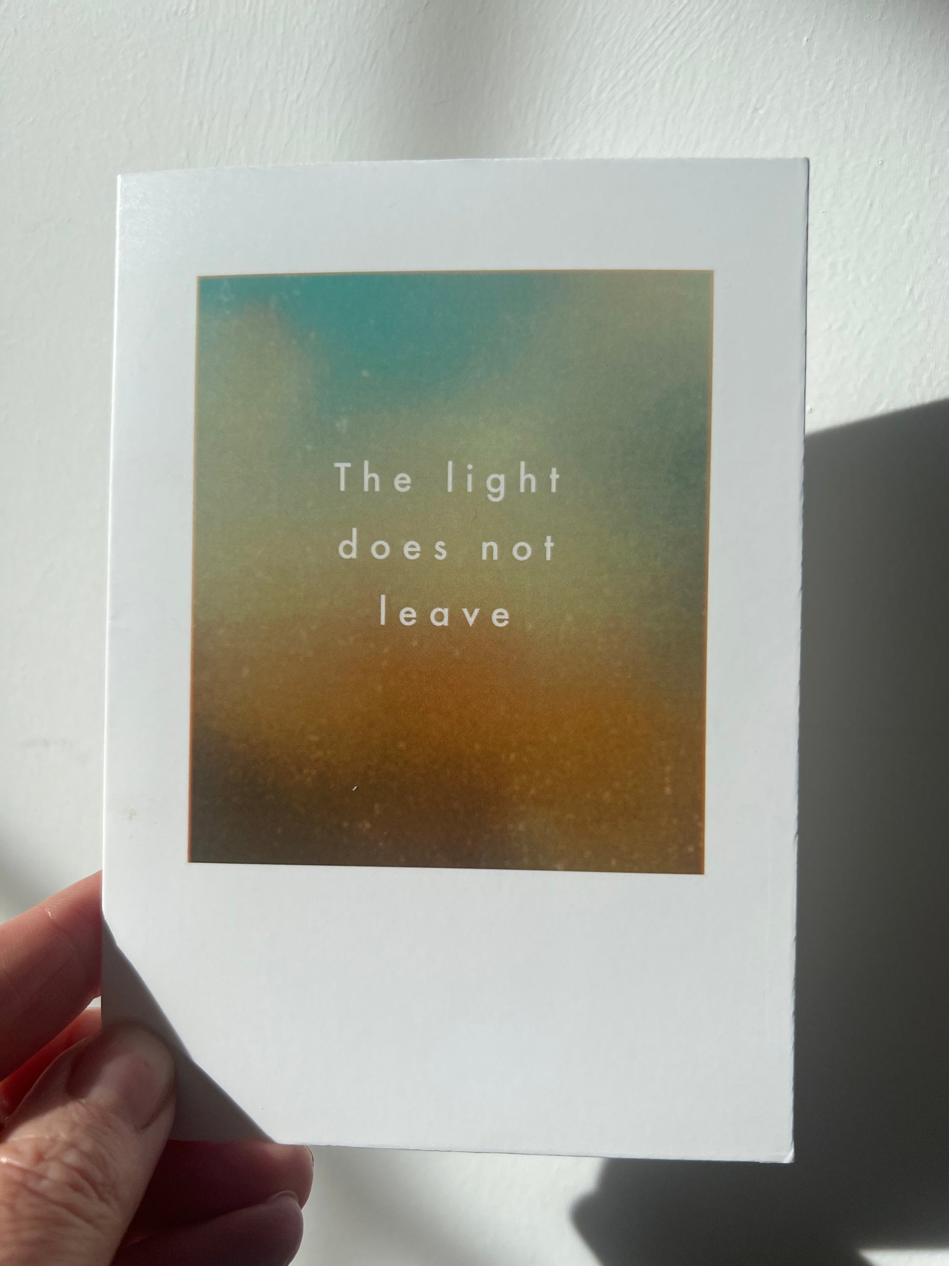 'The light does not leave' text on a blurred background