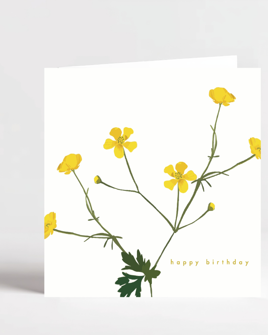 Elegant Happy Birthday card with organic botanical Buttercup design