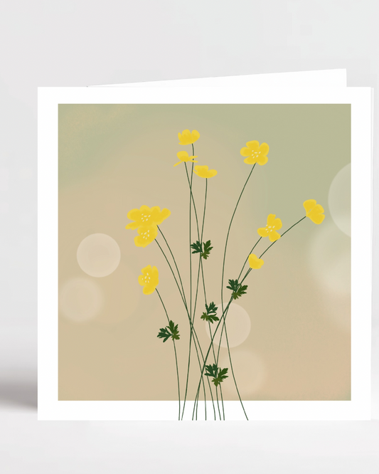 Yellow buttercup straight stem hazy background