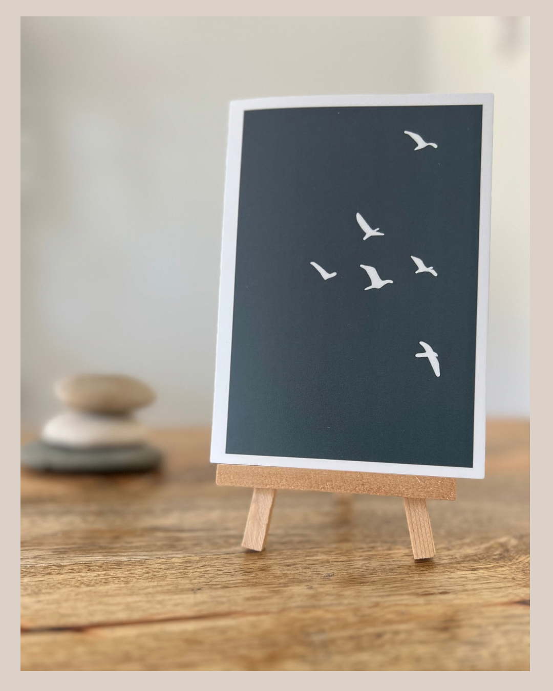 Flying birds blue background greeting card blank thinking of you sympathy miss you setting goal new beginnings