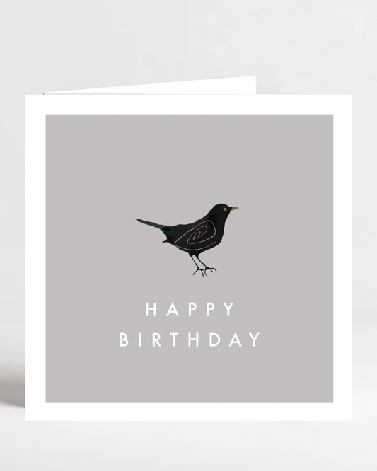 Happy Birthday greeting card Blackbird minimalist neutral